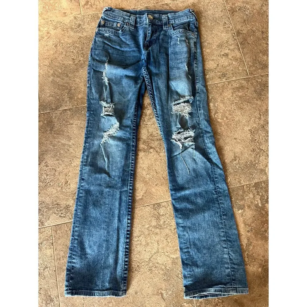 True Religion Relaxed Straight Denim Jeans, Distressed, Men's size 29